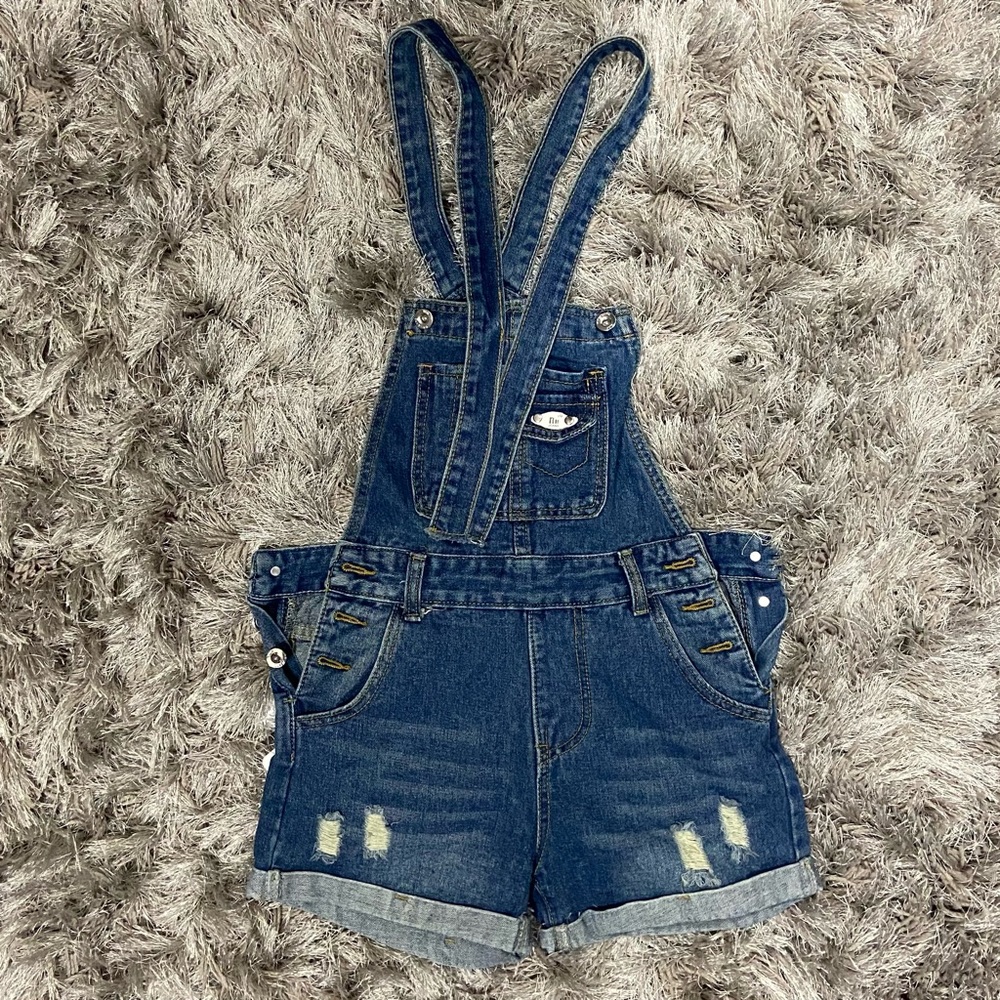 NU Jeans women blue denim jeans overalls romper. Size S. NWT.